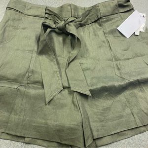 Equipment Shorts NWT Taimee Linen Belted Shorts 10 Olive Green